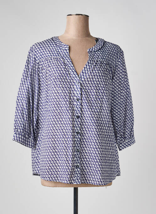 Chemisier imprimé fantaisie manches 3/4 bleu DEVERNOIS femme