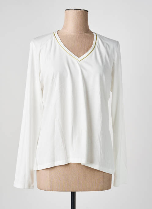 T-shirt col v manches longues blanc JULIE GUERLANDE femme
