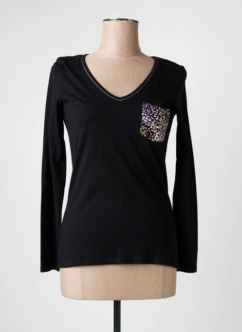 T-shirt col v manches longues noir JULIE GUERLANDE femme