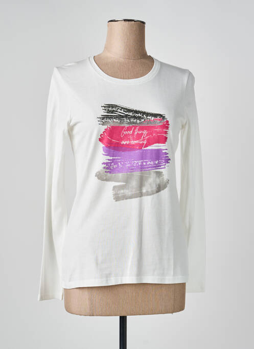 T-shirt sérigraphie manches longues blanc JULIE GUERLANDE femme