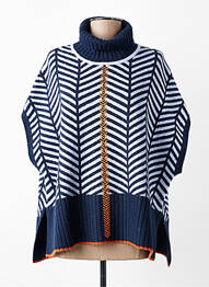 Pull col roulé maille tricot manches courtes bleu SCORZZO femme