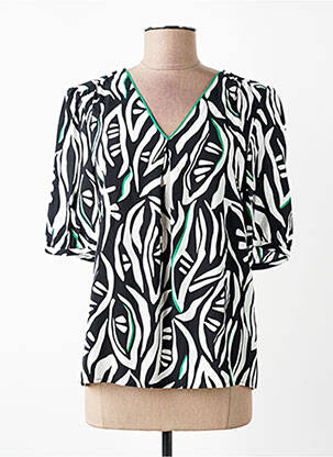 Blouse tissage popeline manches courtes noir JULIE GUERLANDE femme