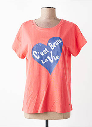 T-shirt sérigraphie manches courtes rouge C'EST BEAU LA VIE femme