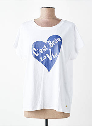 T-shirt sérigraphie manches courtes blanc C'EST BEAU LA VIE femme