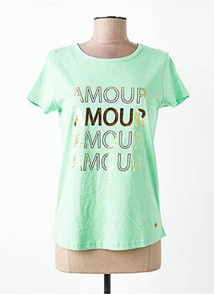 T-shirt sérigraphie manches courtes vert C'EST BEAU LA VIE femme