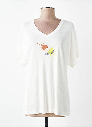 T-shirt col v manches courtes beige DEVERNOIS femme