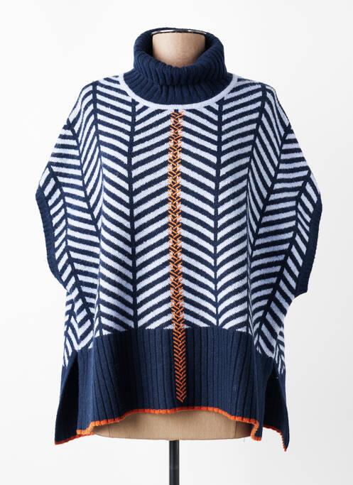 Pull col roulé maille tricot manches courtes bleu SCORZZO femme