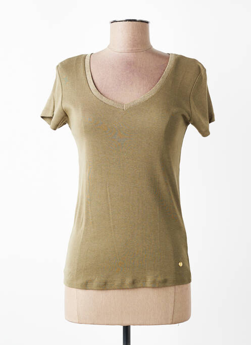 T-shirt col v manches courtes vert C'EST BEAU LA VIE femme