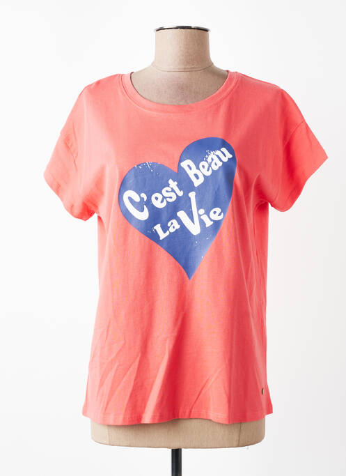T-shirt sérigraphie manches courtes rouge C'EST BEAU LA VIE femme