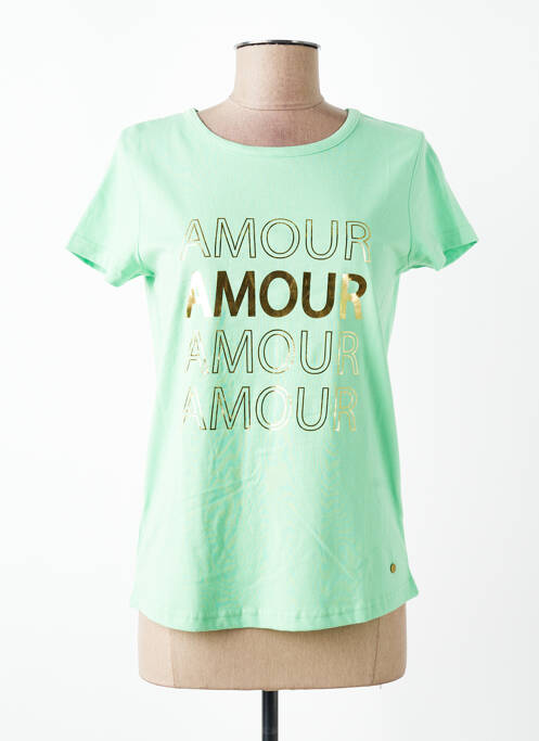 T-shirt sérigraphie manches courtes vert C'EST BEAU LA VIE femme