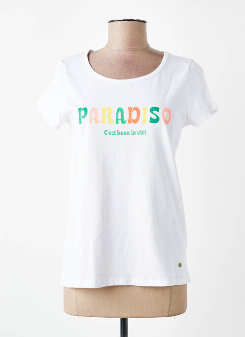 T-shirt sérigraphie manches courtes blanc C'EST BEAU LA VIE femme