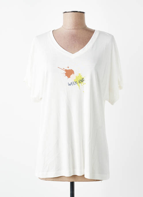 T-shirt col v manches courtes beige DEVERNOIS femme