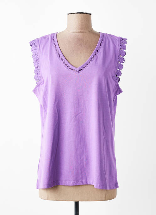T-shirt col v manches courtes violet JULIE GUERLANDE femme