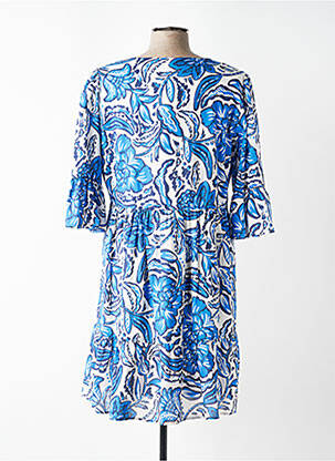 Robe mi-longue imprimé fleurs manches longues bleu C'EST BEAU LA VIE femme