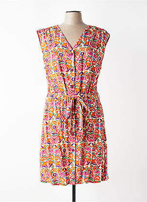 Robe mi-longue imprimé fantaisie sans manche orange JULIE GUERLANDE femme
