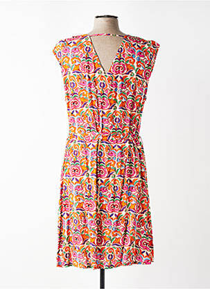 Robe mi-longue imprimé fantaisie sans manche orange JULIE GUERLANDE femme