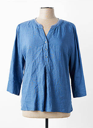 Blouse tissage popeline manches longues bleu DEVERNOIS femme