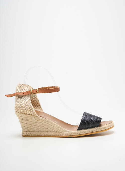Espadrilles tissage satiné talon de 7 à 9cm noir BELLA STORIA femme