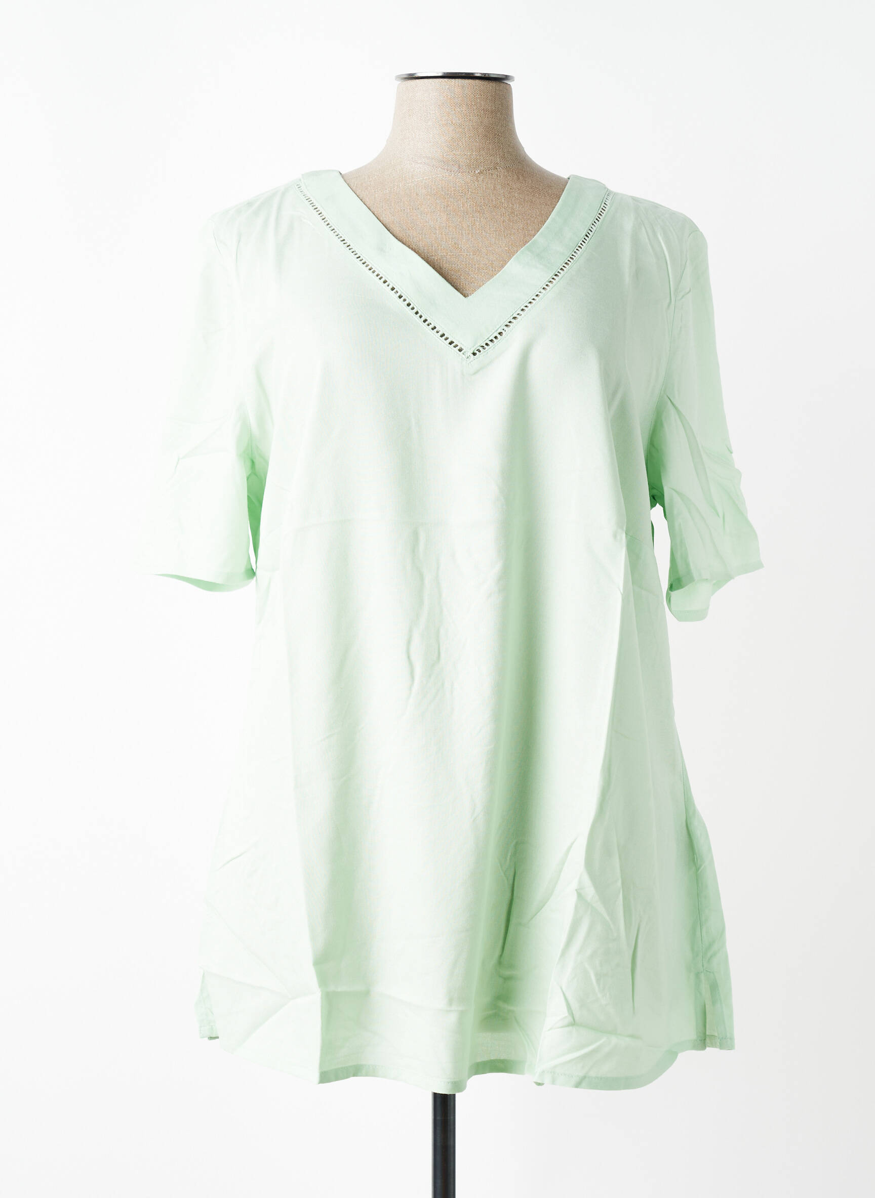 Blouse tissage popeline manches courtes vert SHEEGO femme