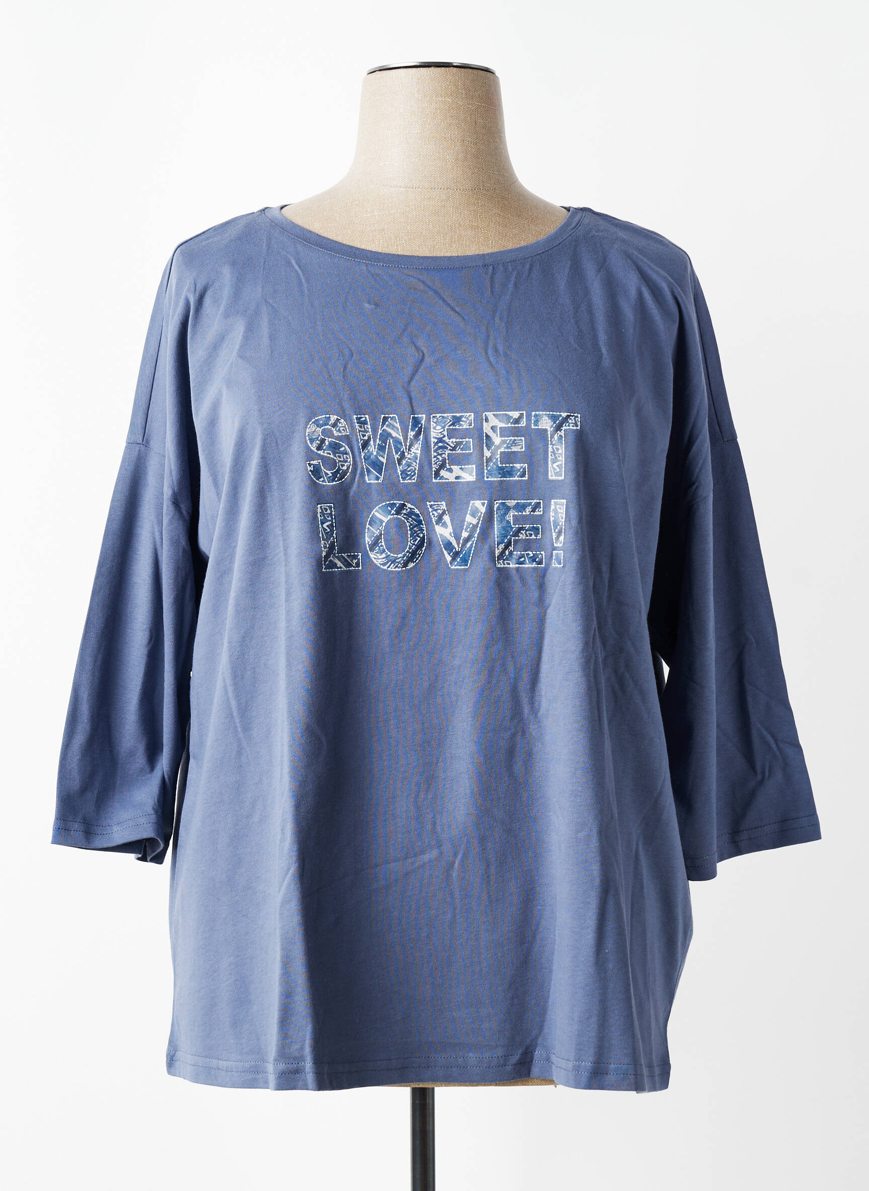 Top stretch manches 3/4 bleu SHEEGO femme
