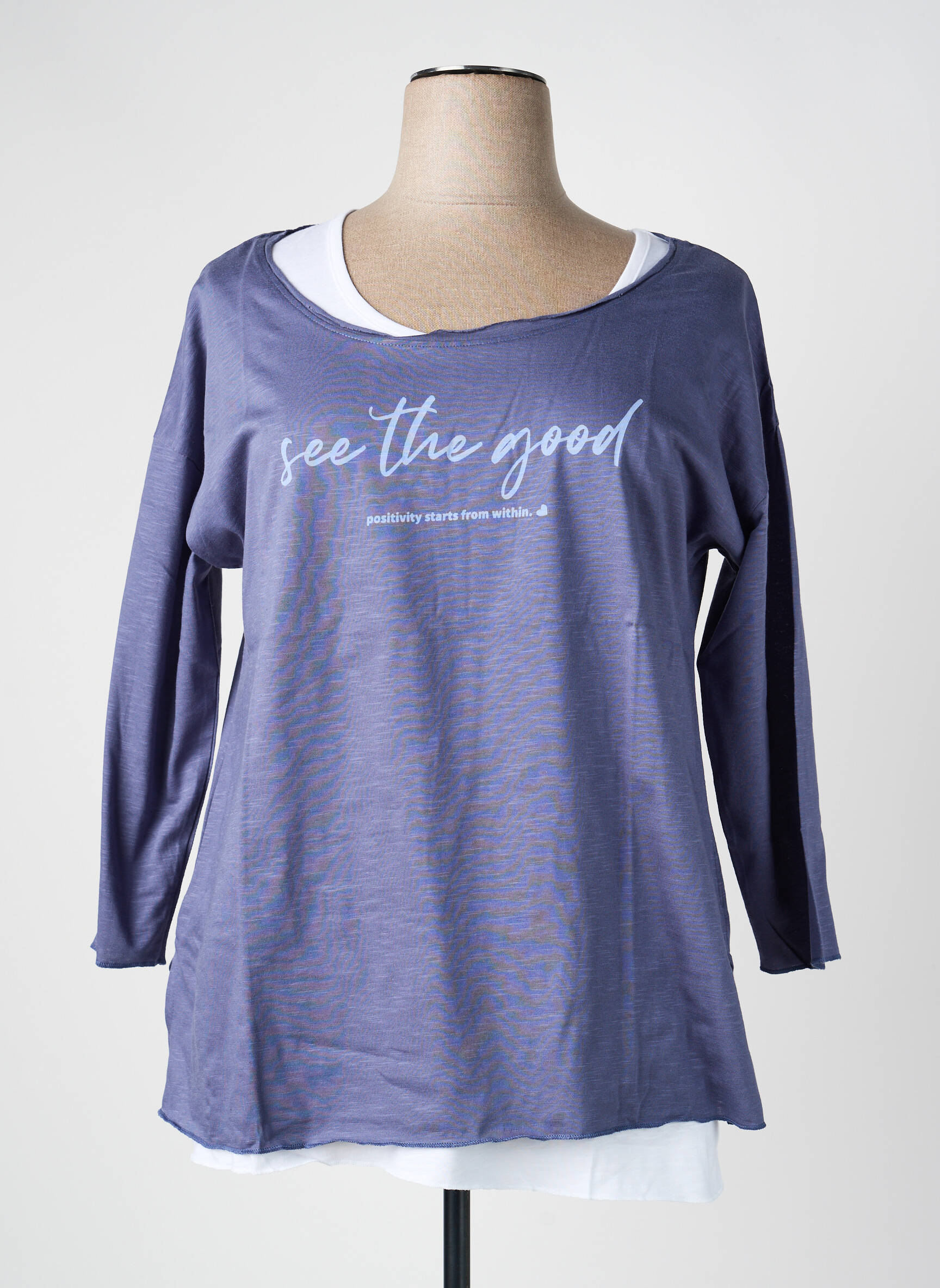 T-shirt manches 3/4 manches 3/4 bleu SHEEGO femme