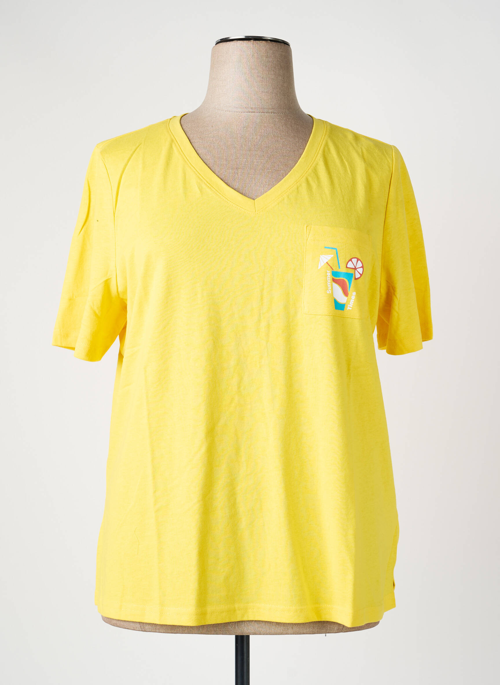 T-shirt sérigraphie floquée manches courtes jaune SHEEGO femme