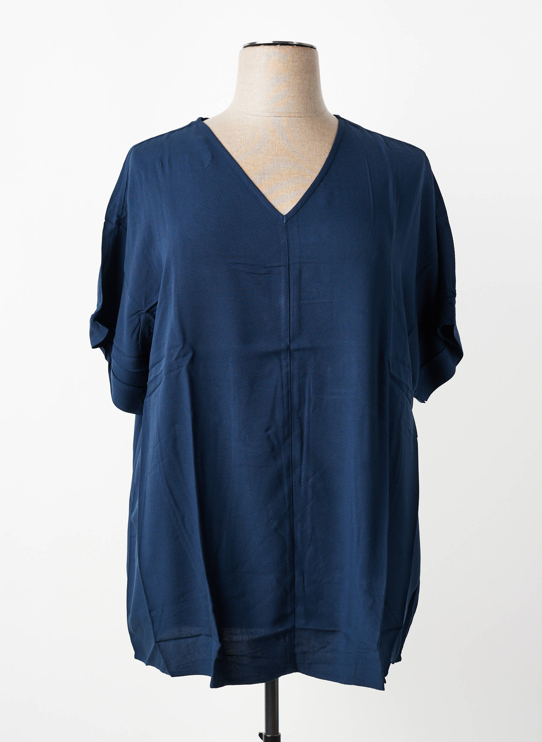 Blouse tissage popeline manches courtes bleu SHEEGO femme