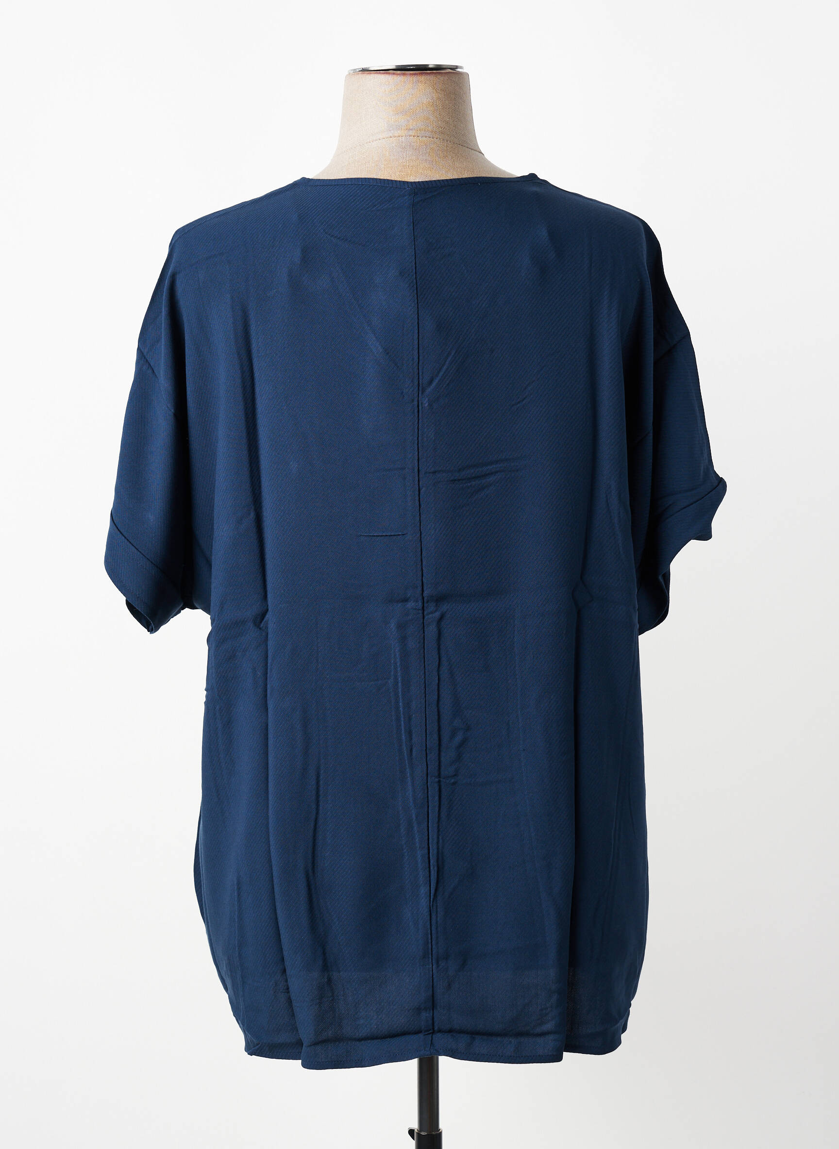 Blouse tissage popeline manches courtes bleu SHEEGO femme