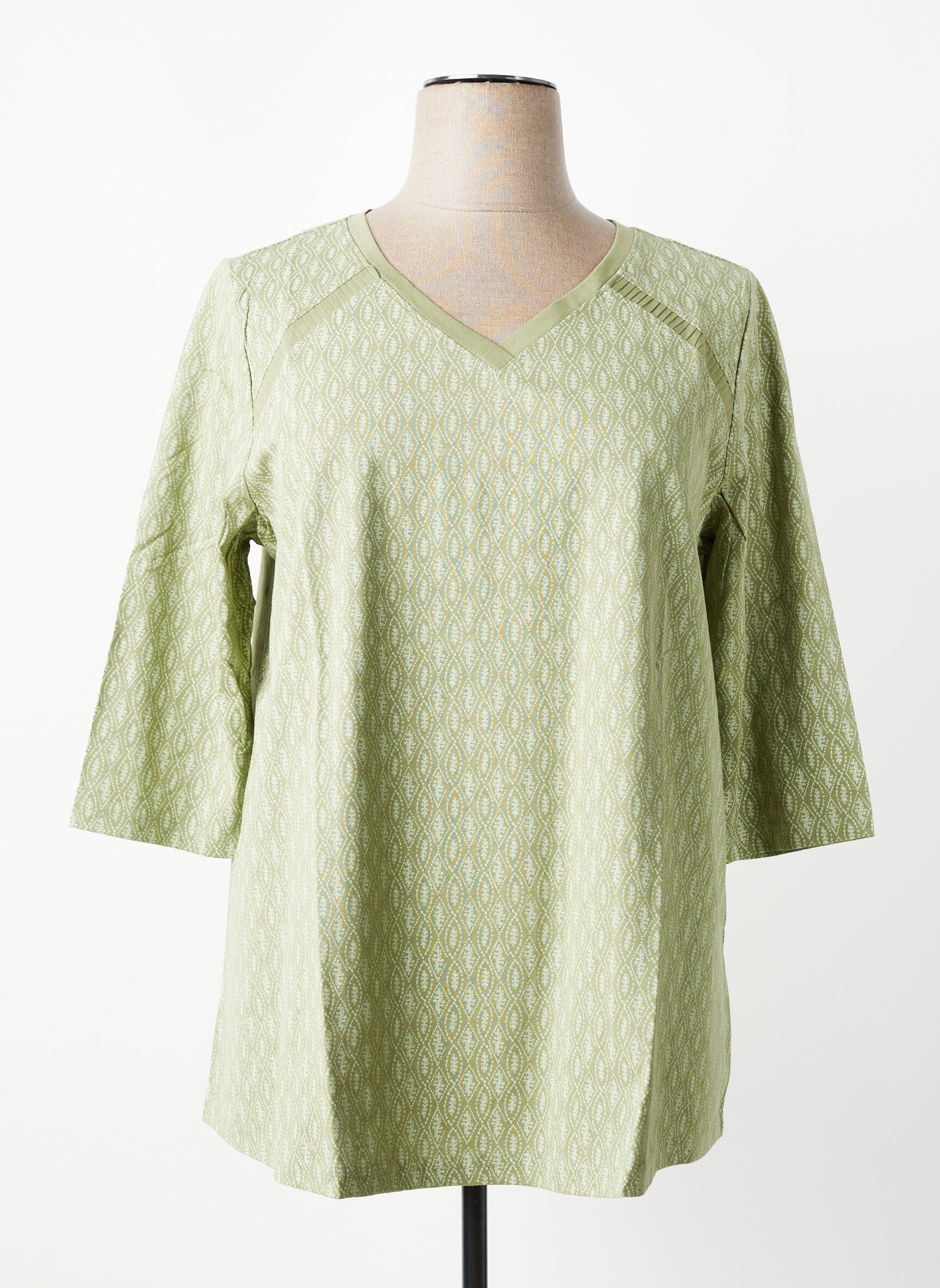 Blouse tissage popeline manches 3/4 vert SHEEGO femme
