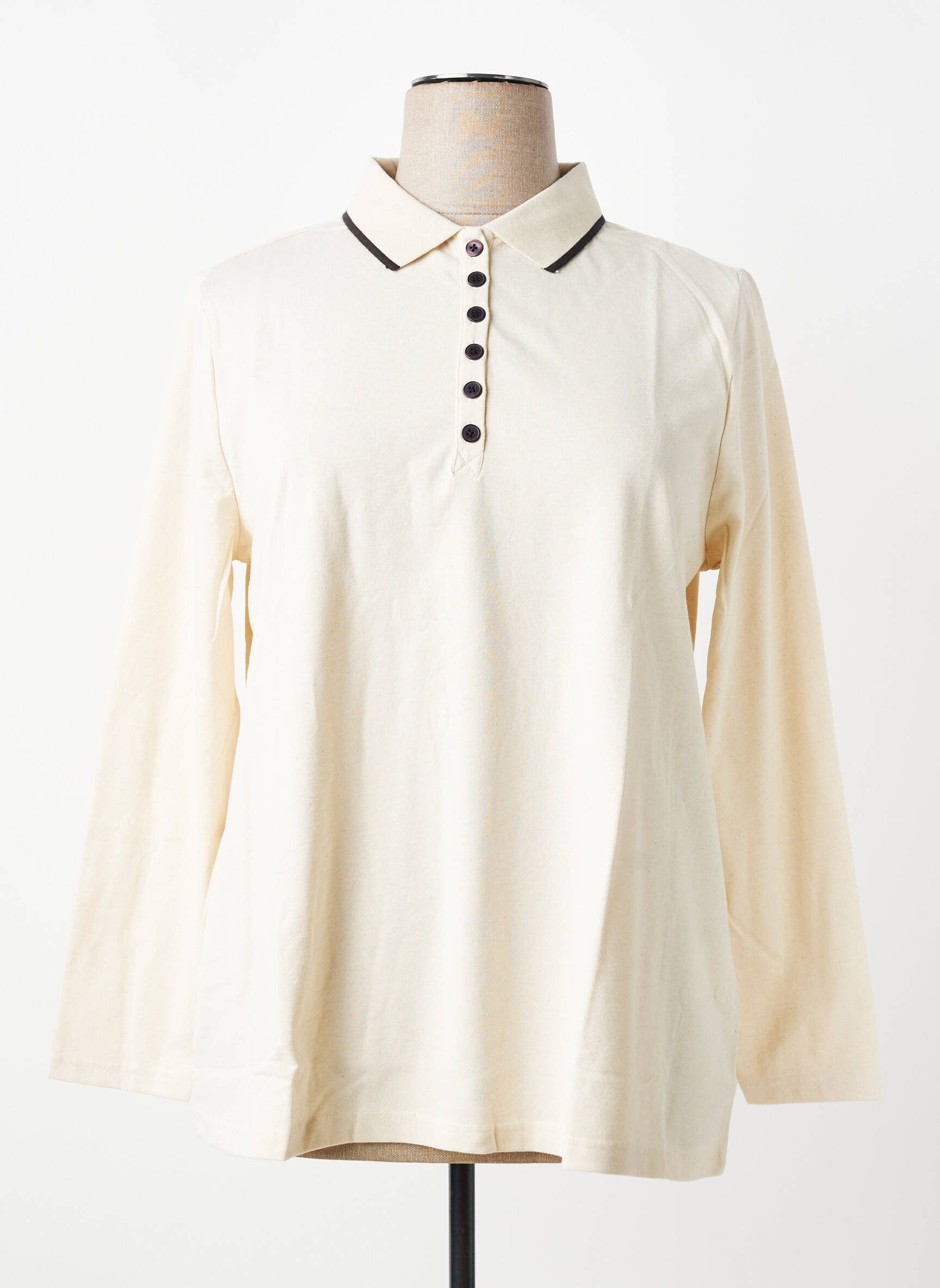 Polo fermeture boutonnée sur le devant manches longues beige SHEEGO femme