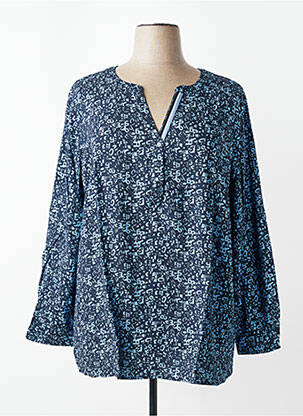 Blouse tissage popeline manches longues bleu SHEEGO femme