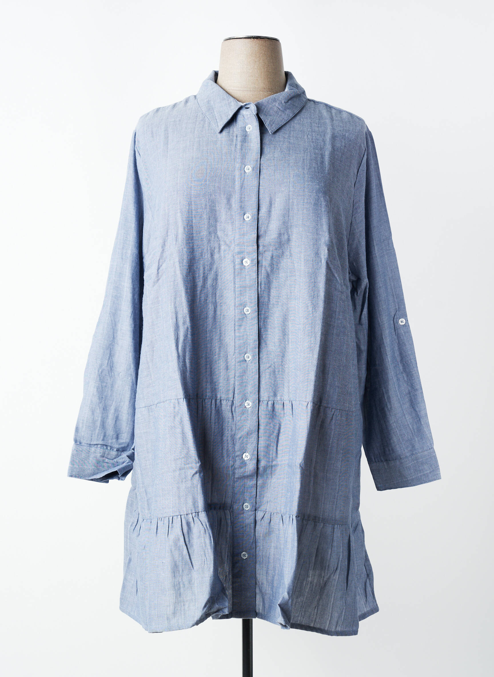 Robe mi-longue manches longues manches longues bleu SHEEGO femme