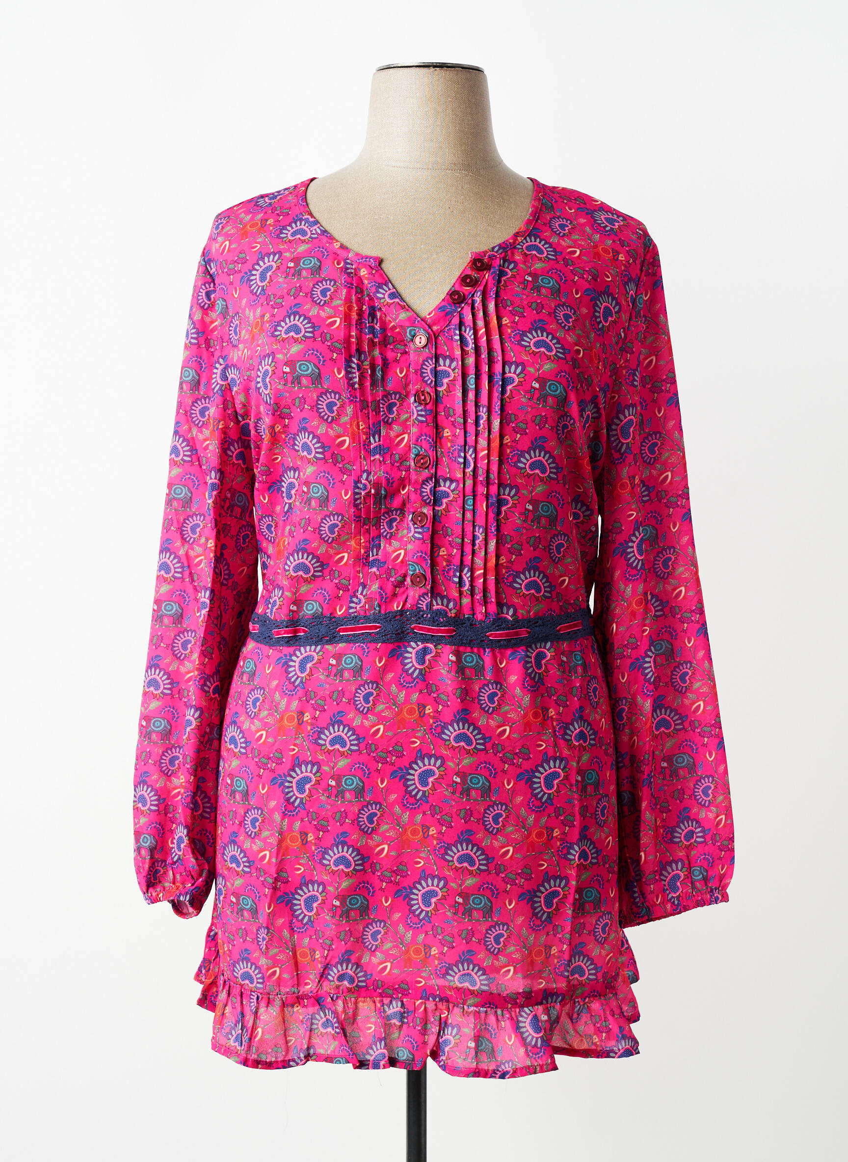 Tunique manches longues imprimé fantaisie rose SHEEGO femme