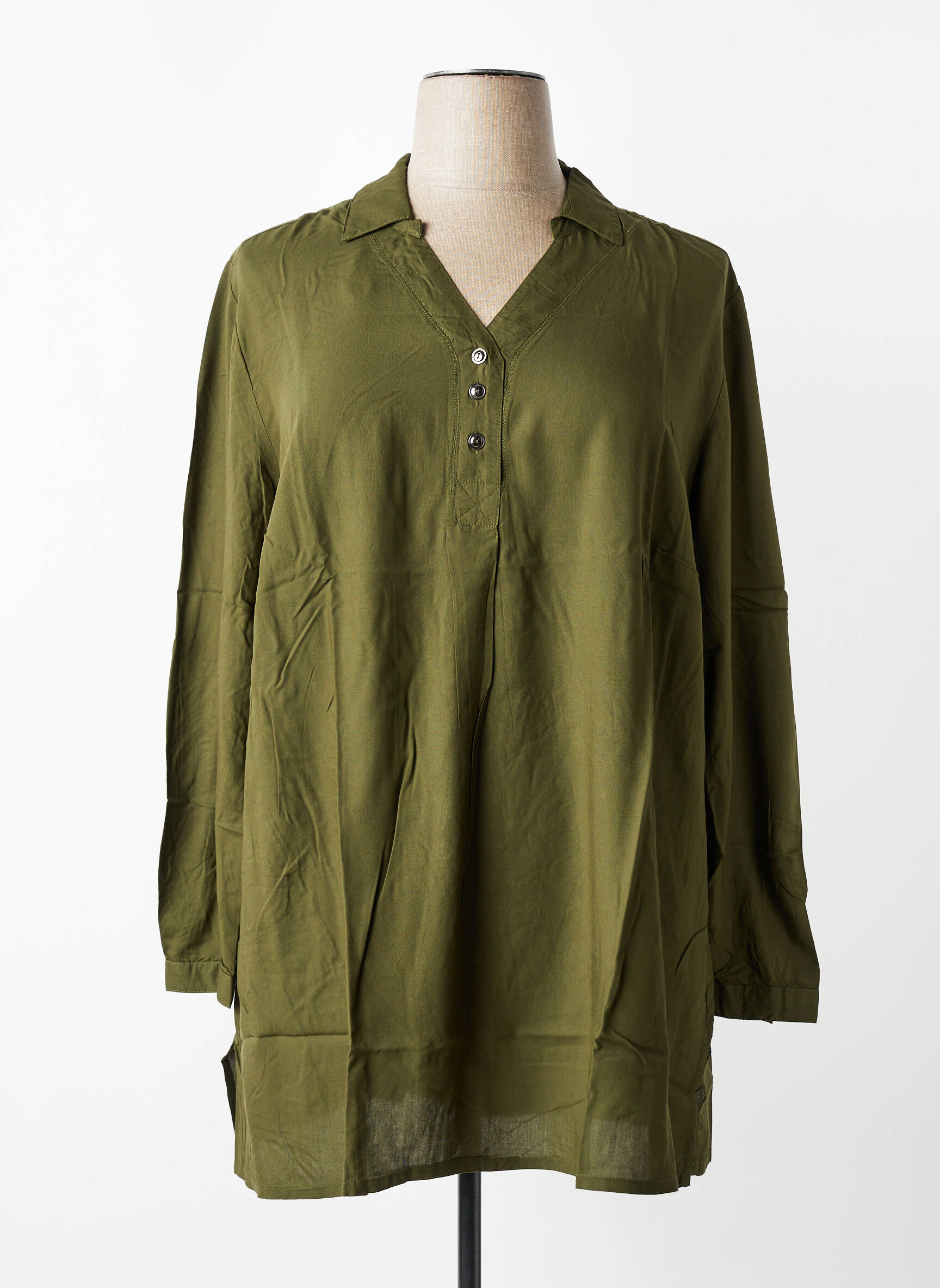 Tunique manches longues fermeture boutonnée sur le devant vert SHEEGO femme