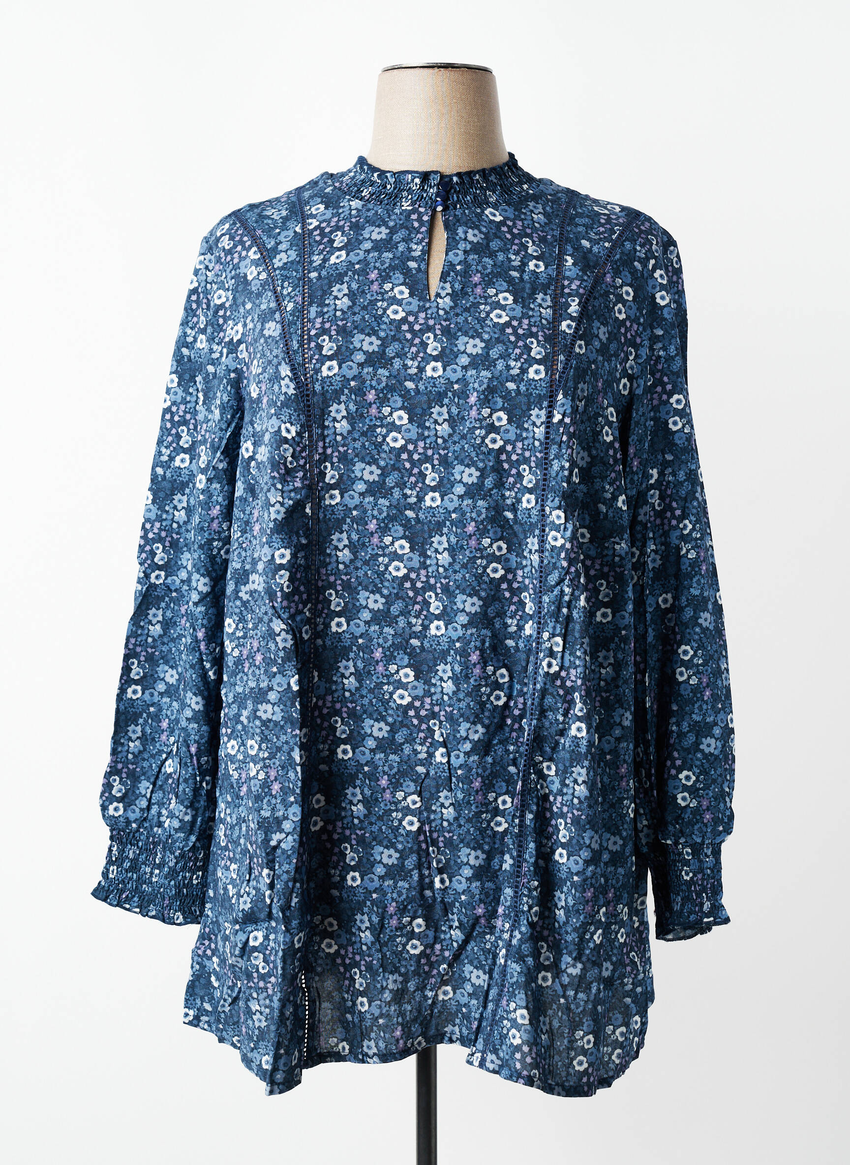Tunique manches longues fermeture boutonnée sur le devant bleu SHEEGO femme