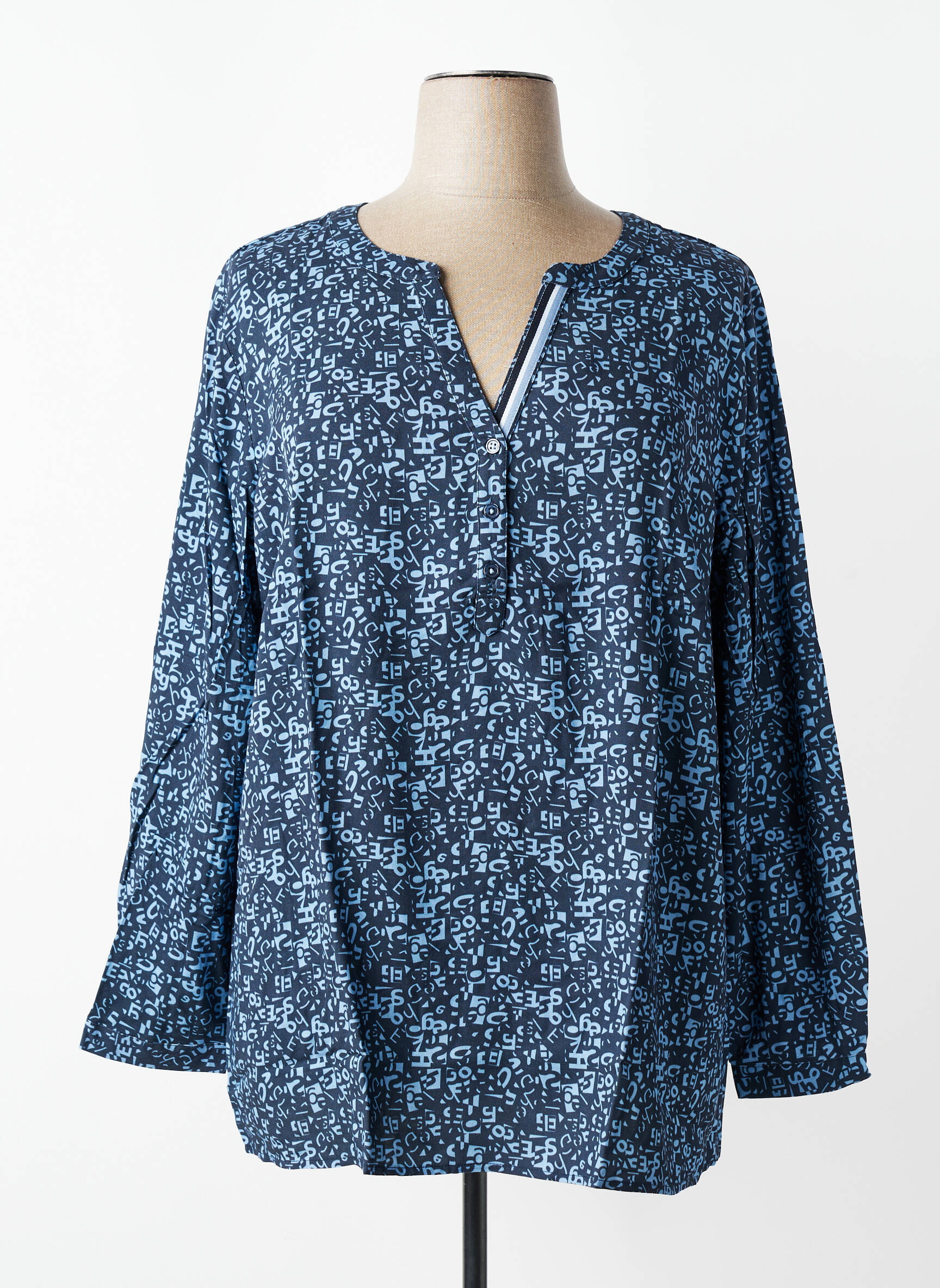 Blouse tissage popeline manches longues bleu SHEEGO femme