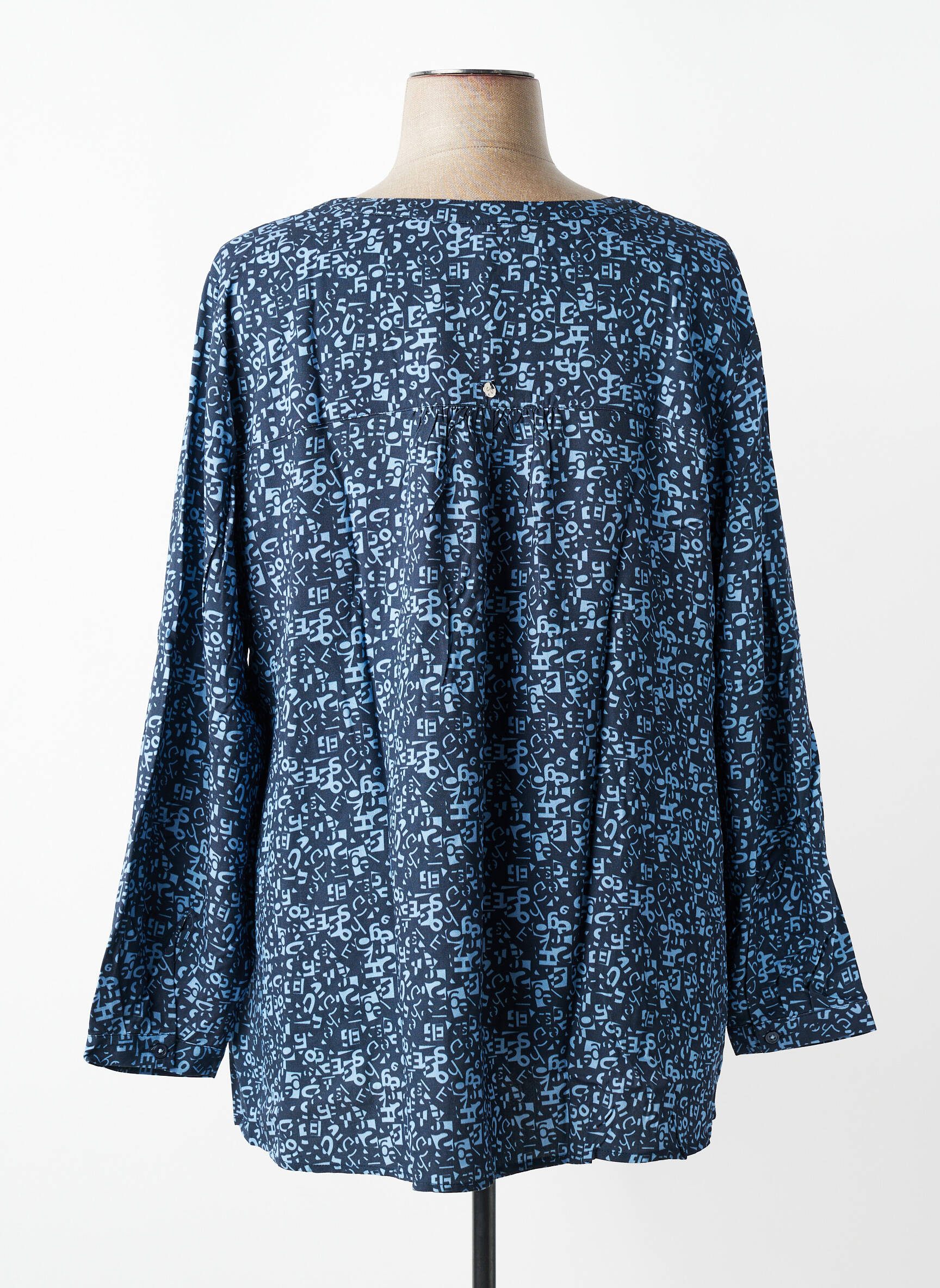 Blouse tissage popeline manches longues bleu SHEEGO femme
