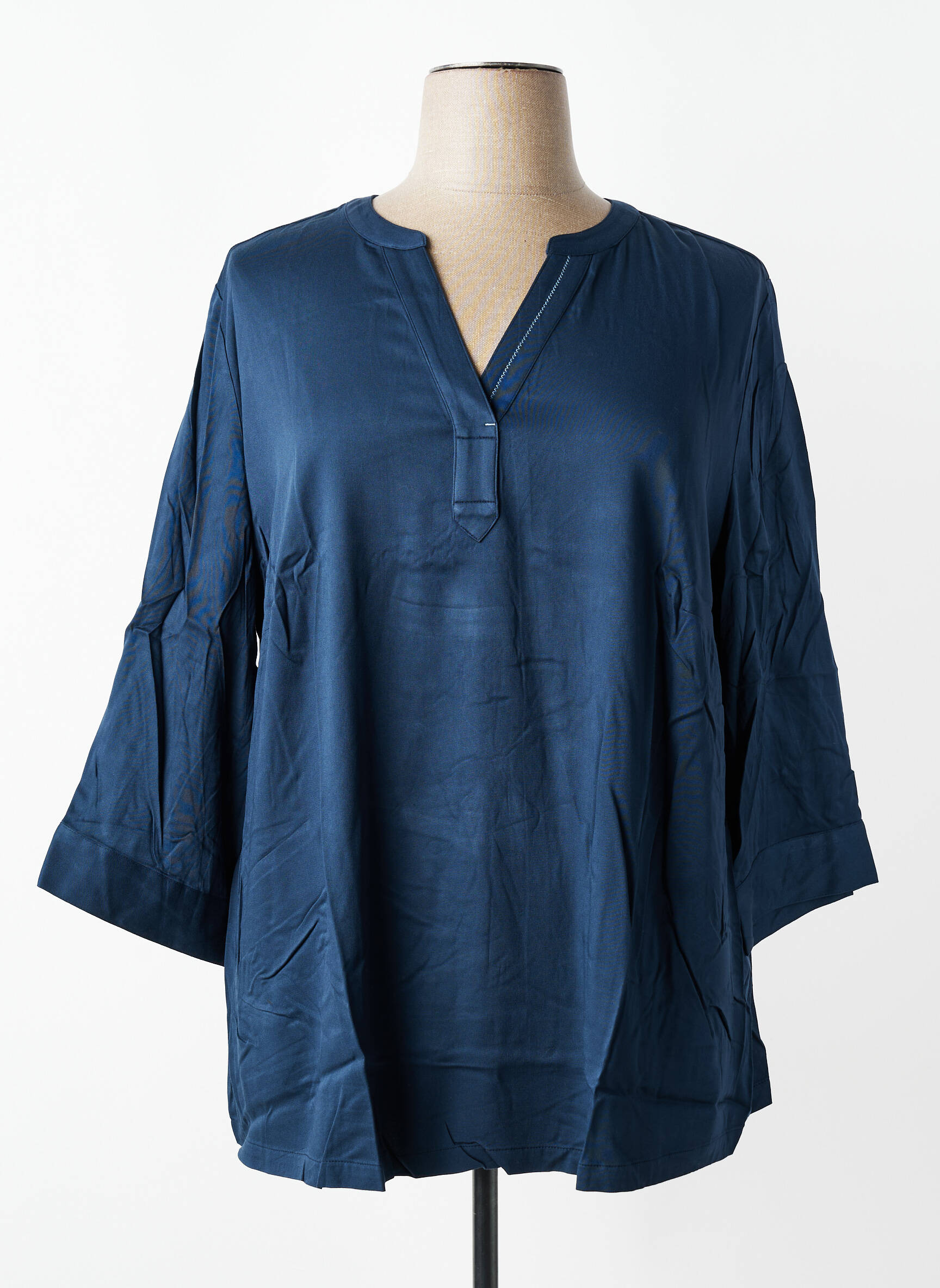 Top coupe fluide manches 3/4 bleu SHEEGO femme