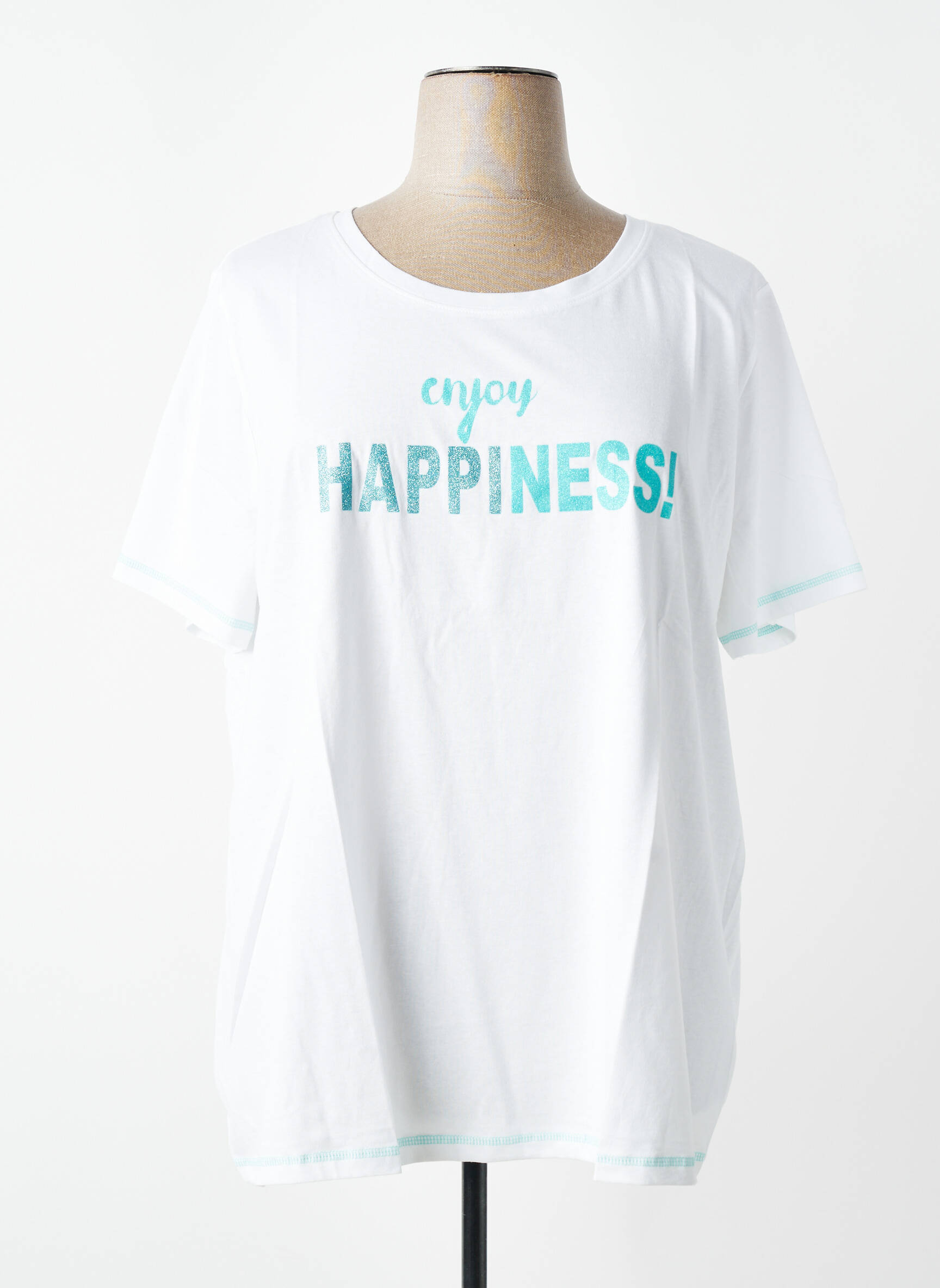 T-shirt sérigraphie floquée manches courtes blanc SHEEGO femme