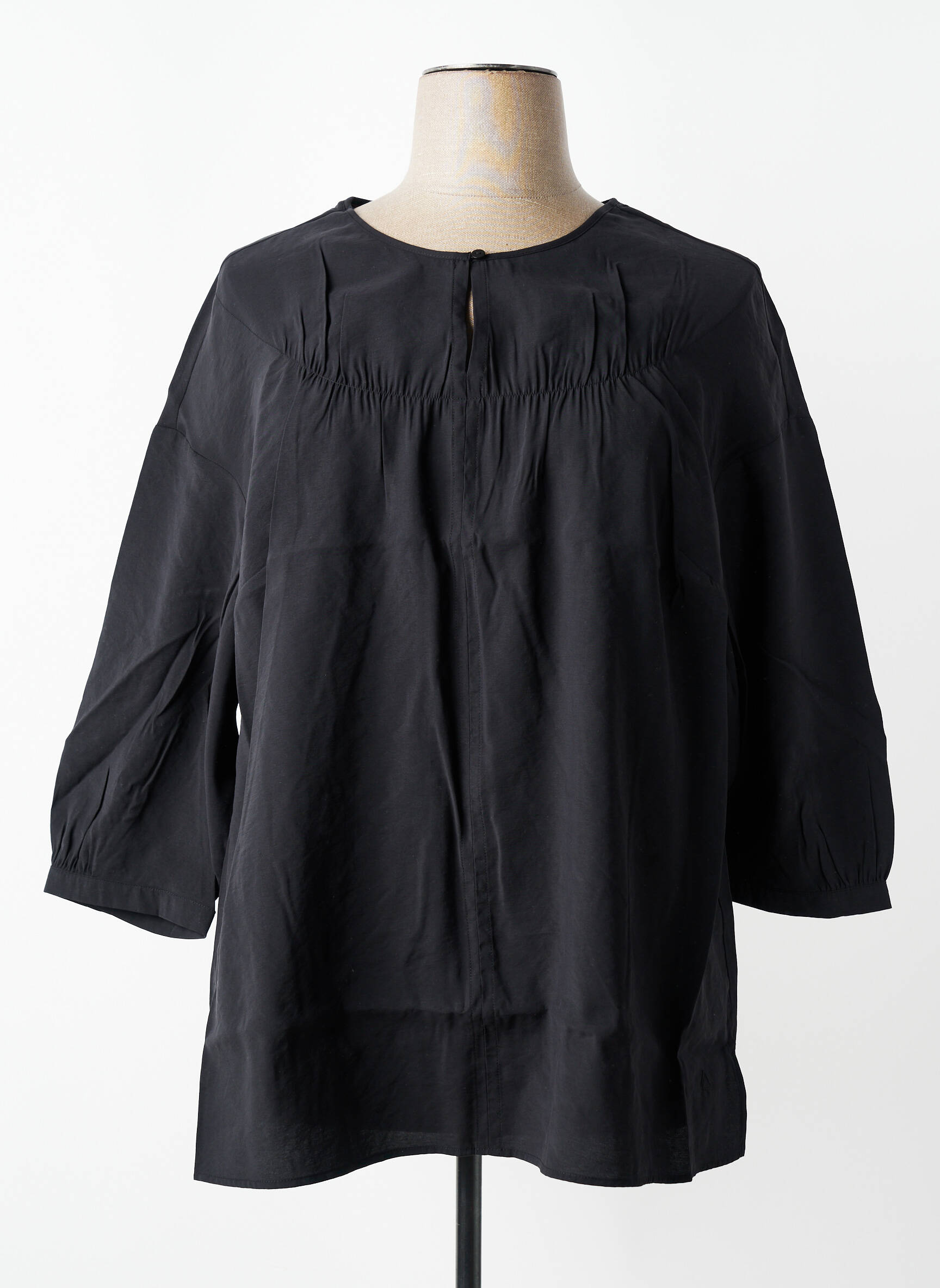 Blouse tissage popeline manches longues noir TRIANGLE femme