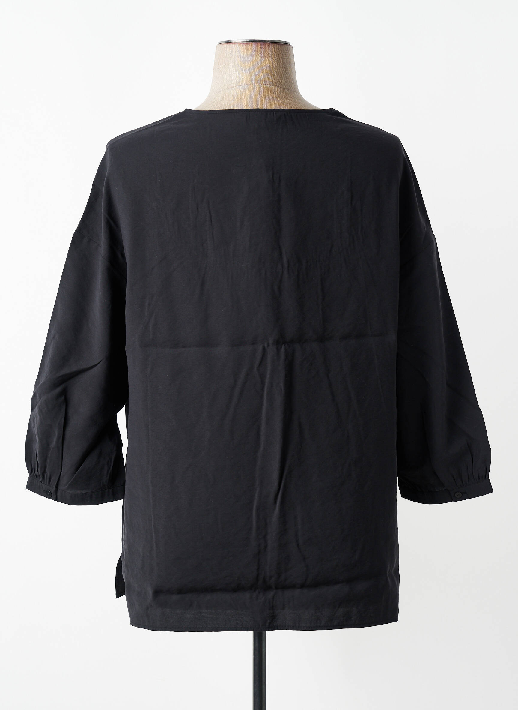 Blouse tissage popeline manches longues noir TRIANGLE femme