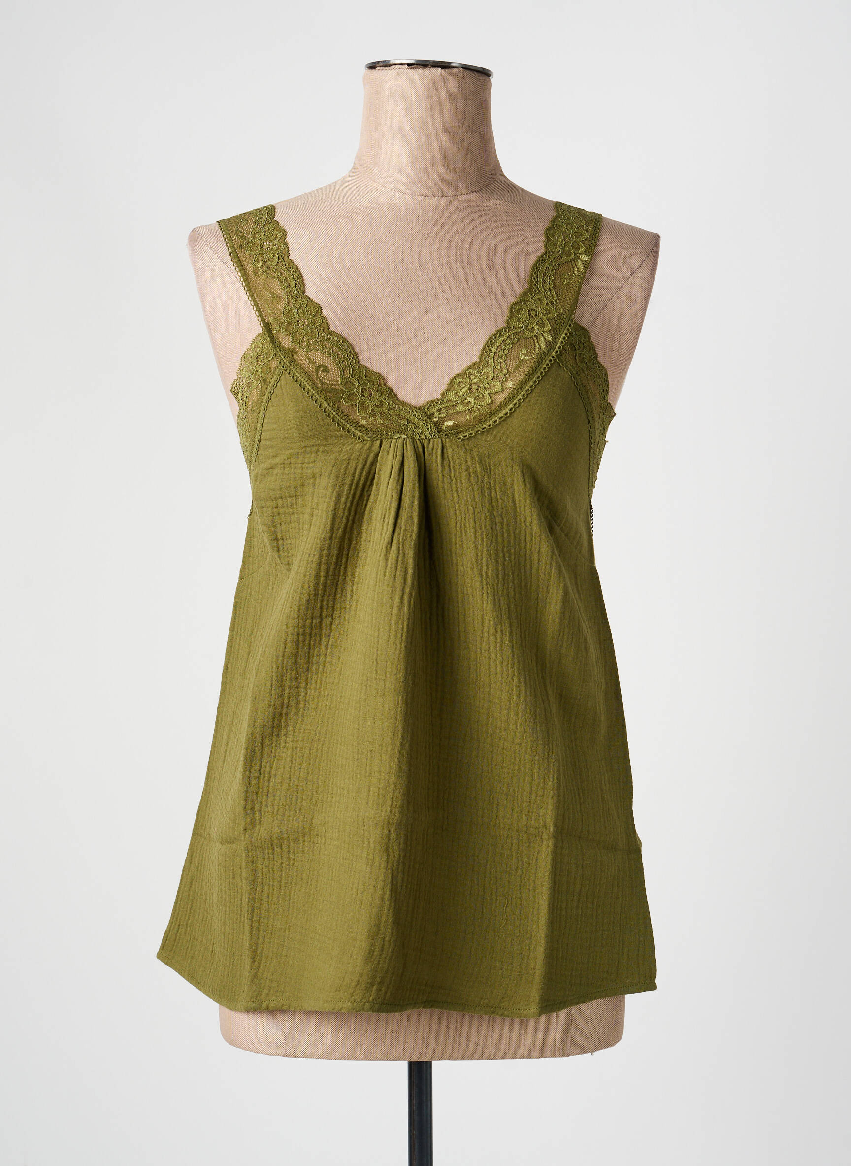 Top coupe cintrée sans manche vert HEINE femme