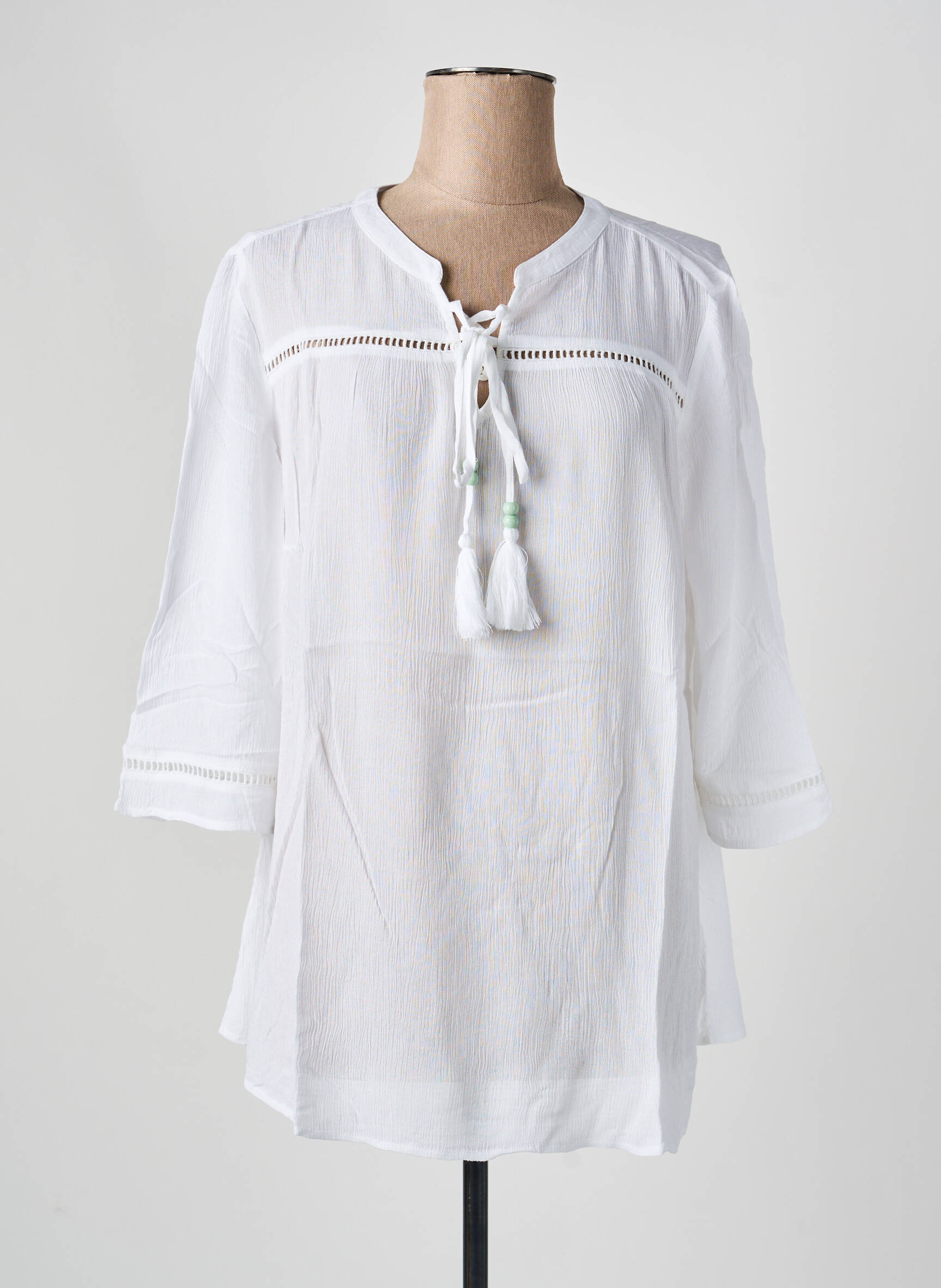 Tunique manches longues légère et transparente blanc SHEEGO femme