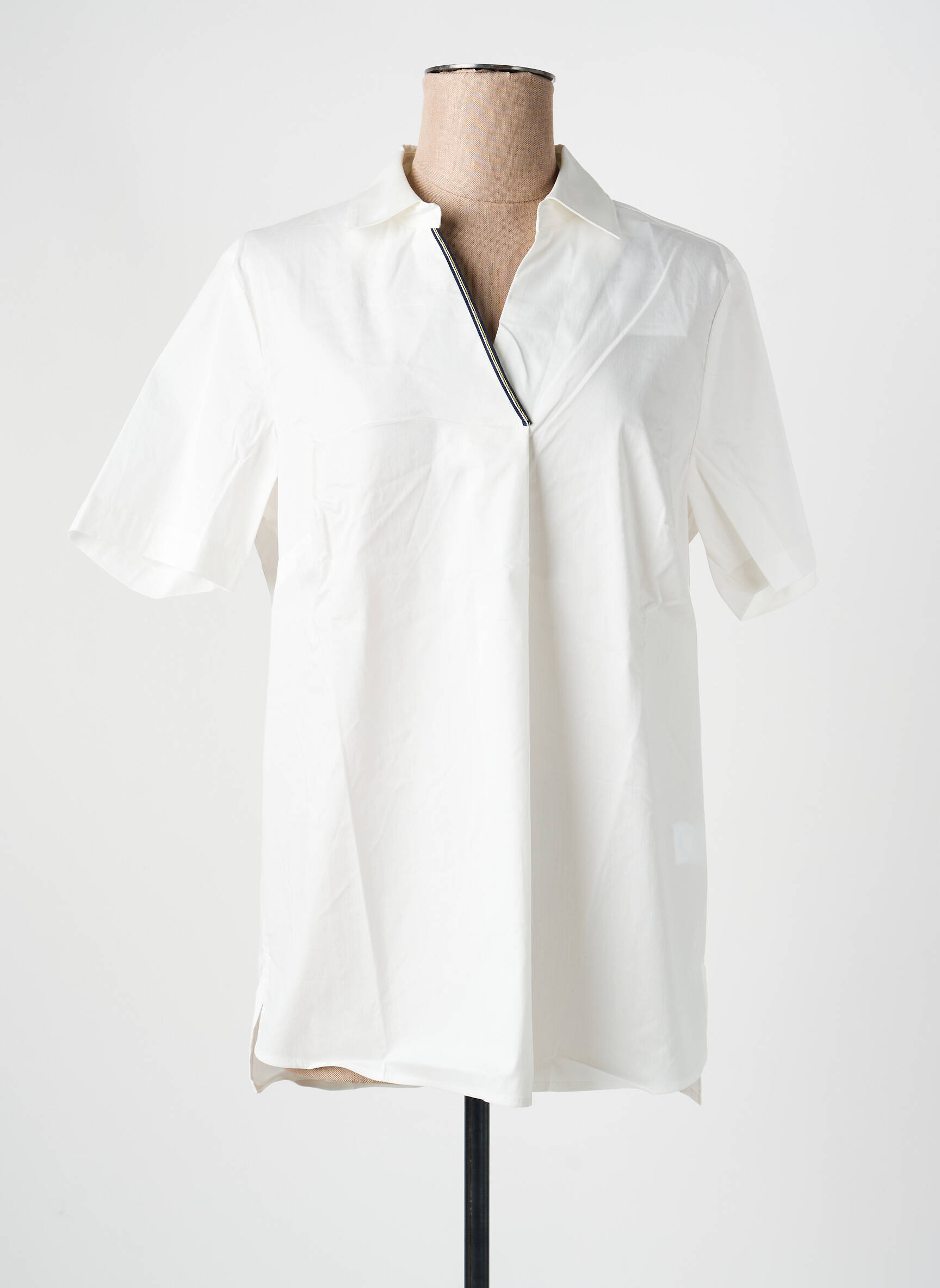 Blouse tissage popeline manches courtes blanc SHEEGO femme