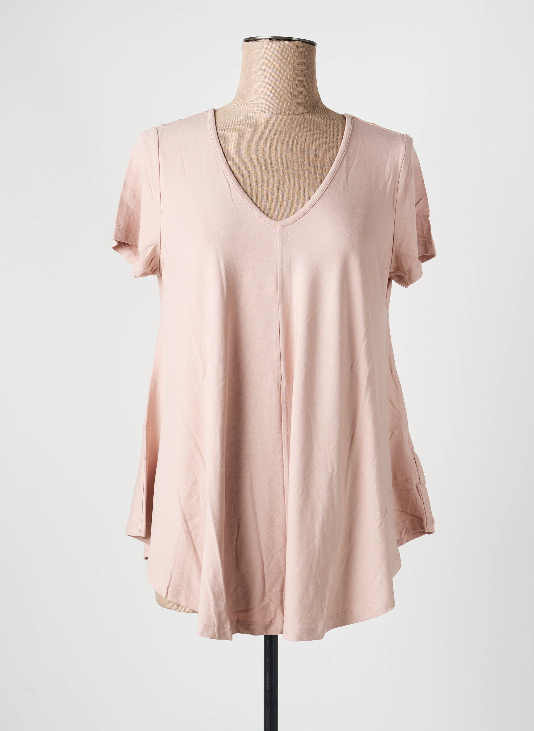 T-shirt col v manches courtes rose LINEA TESINI femme