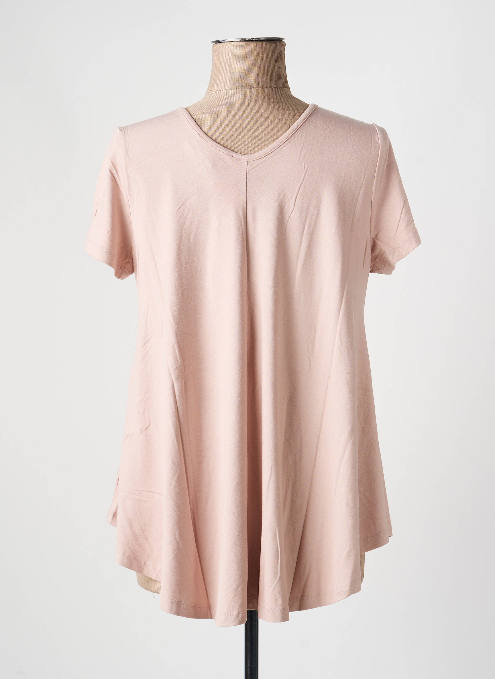 T-shirt col v manches courtes rose LINEA TESINI femme