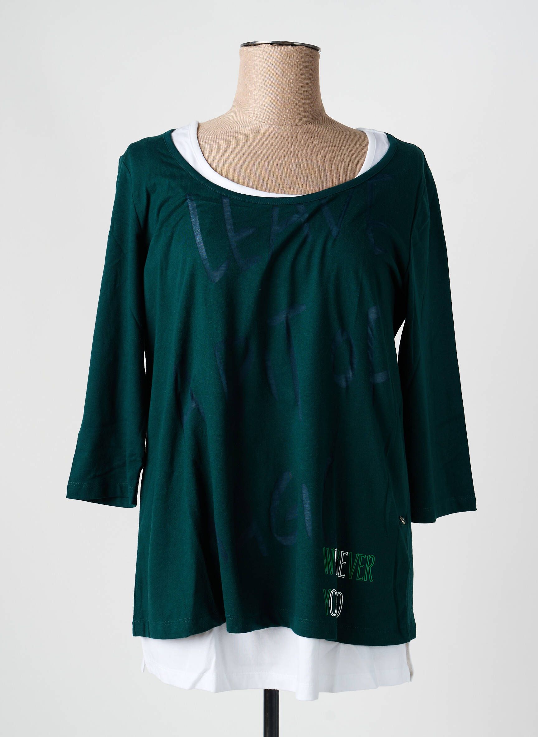 T-shirt manches 3/4 manches 3/4 vert SHEEGO femme
