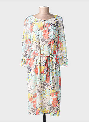 Robe mi-longue imprimé fantaisie manches longues bleu REVER MILE femme