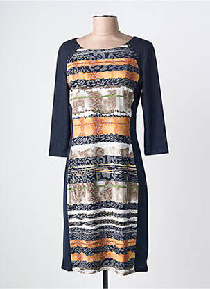 Robe mi-longue imprimé fantaisie manches longues bleu GEVANA femme
