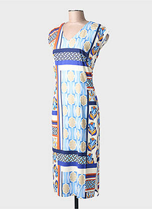 Robe longue imprimé fantaisie manches courtes bleu GREGORY PAT femme